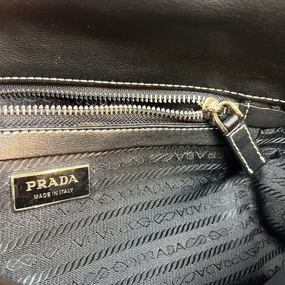 Prada Black Tessuto Nylon Cervo Leather Antic Easy Flap Shoulder Bag - Picture 13 of 16
